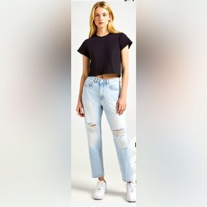 Zara Women's High-Rise Ripped Mom Fit Ankle Length Jeans Light wash Size US:6